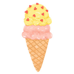 Banana strawberry ice cream cone food illustration