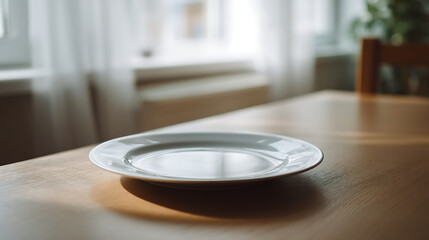 Empty Plate on a Wooden Table with Natural Light
