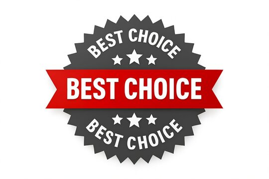 Best choice award badge with red ribbon and stars