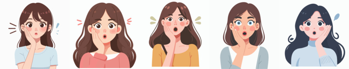 Cartoon Style Portraits of Young Girl Showing Surprise Facial Expression Set © Mariposa1818