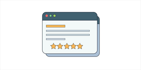 Digital Review Showcase: A vector illustration depicts an online review, complete with star ratings and feedback sections. A visual representation of digital feedback in modern UI design.