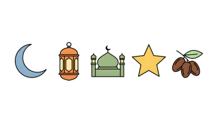 An illustrated house shaped mosque icon with elegant Arabic Islamic calligraphy in a simple decorative vector style suitable for art and design themes
