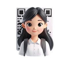 Cartoon Girl with QR Code Behind.