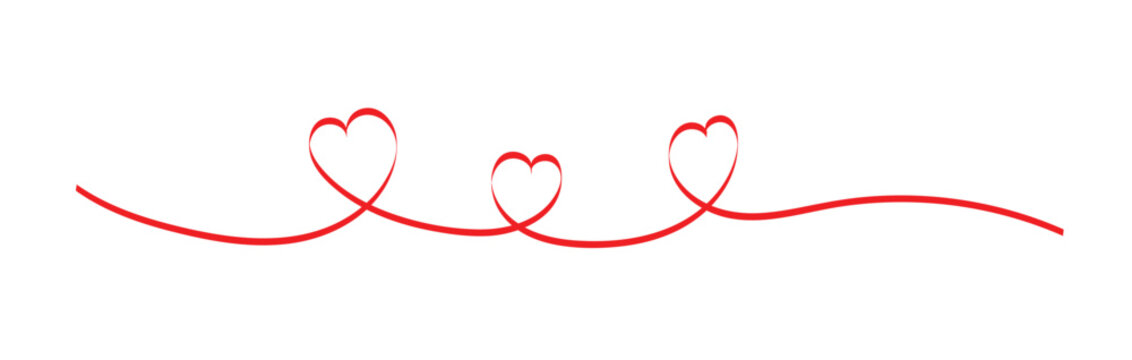 Red crayon hart shape  underline collection .straight lines, waves . Vector illustration.