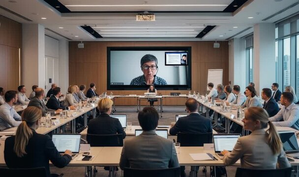 Leading a Professional Conference Call in a Modern Meeting Room