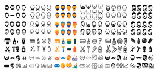 Diverse beard and hairstyle icons set