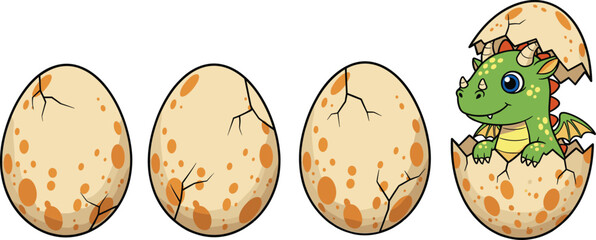 Cute baby dinosaur hatching from egg vector illustration, cartoon prehistoric reptile character for kids and nursery design © Sumon Creative