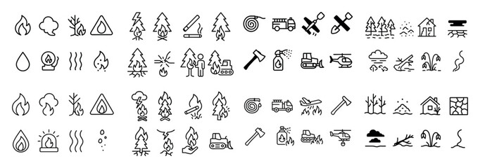 Forest fire safety and prevention icons