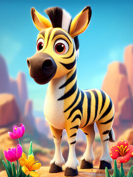 Zebra mit Bergen und Blumen