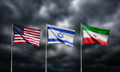 iran israel us usa united state america flag waving black color background wallpaper crude oil conflict battke bombing financial commodity risk iran israel us usa united state america oil price energy © StreetOnCamara