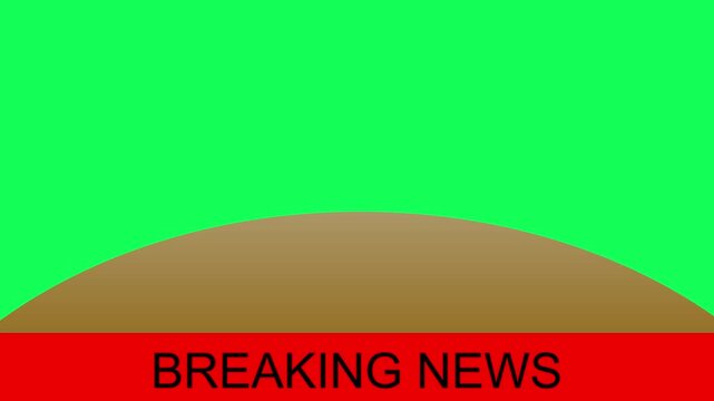 Breaking news lower third banner with bold red headline bar over a green screen background, featuring a curved studio desk silhouette. Ideal for TV news broadcasts, live streams, video overlays,