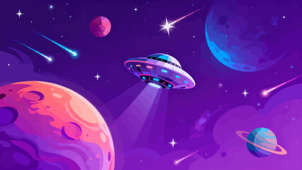 UFO in outer space with planets © Phoenix