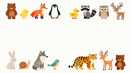 Obraz premium Cute cartoon animals in two rows