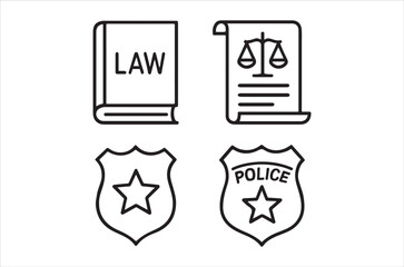 Legal symbols a book scroll badge and police emblem illustration