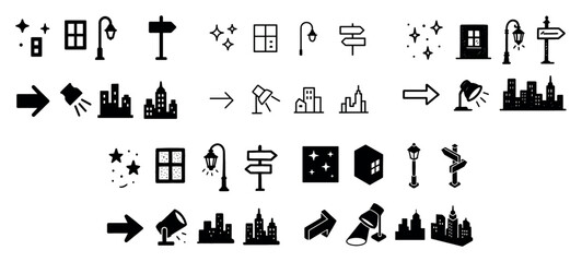 Urban icon set with city and signs