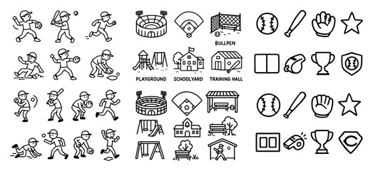 Baseball icons and sports symbols set