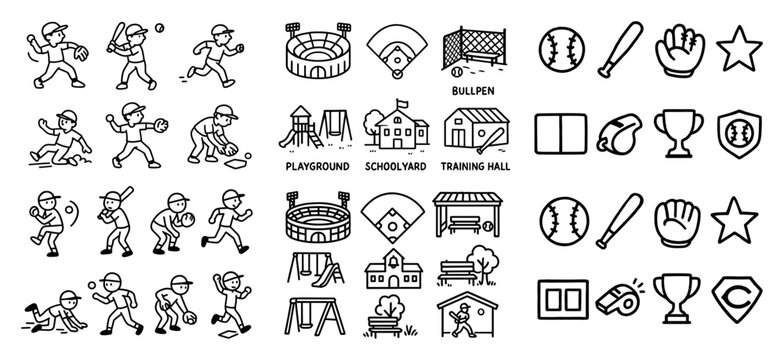 Baseball icons and sports symbols set