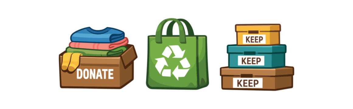 full color flat donation box with folded clothes recycle bag keep box stack