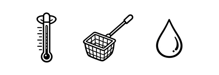 black and white outline aquarium thermometer net water drop symbol