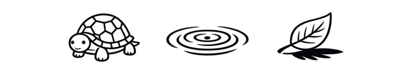 Fototapeta premium black and white outline turtle with pattern water ripple leaf shadow