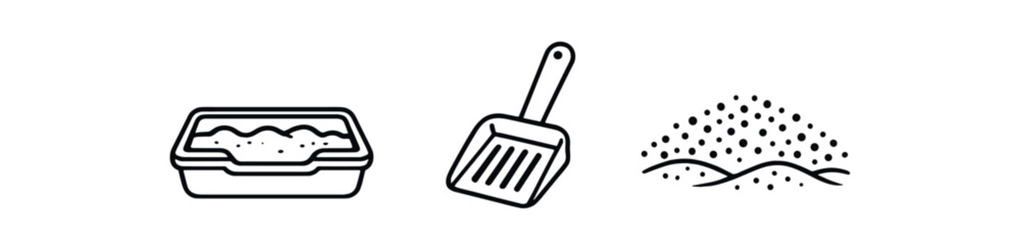 black and white outline litter box scoop sand texture