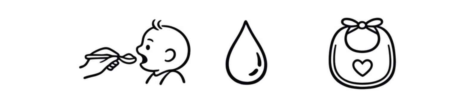 black and white outline first spoon feeding moment droplet of food bib icon