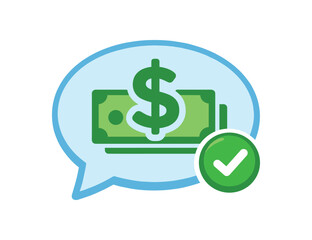 Obraz premium full color flat icon speech bubble with simple money symbol and checkmark calm money talk