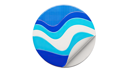 Abstract Blue and White Wave Sticker on White Background
