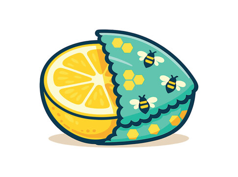 full color flat icon beeswax wrap covering half cut lemon reusable food wrap