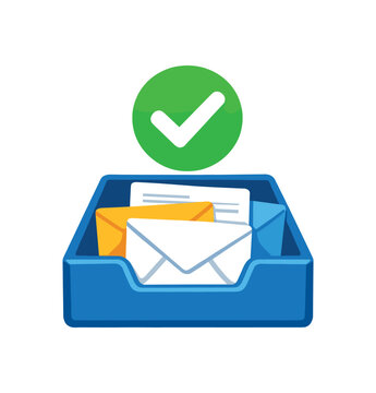 full color flat icon inbox tray with few letters and large green check minimal inbox zero moment