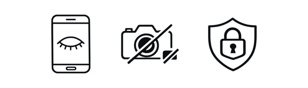 black and white outline smartphone with closed eye icon muted camera symbol privacy mode