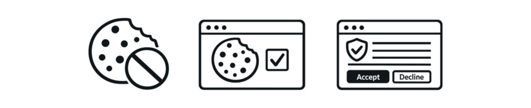 black and white outline cookie icon with cross browser consent
