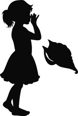 Girl Listening To A Seashell Silhouette