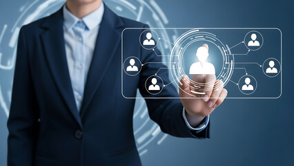 Businessman interacting with digital network of connected people