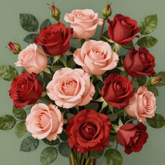 Naklejka premium Illustration of romantic red and peach rose flowers for wedding or greeting card design