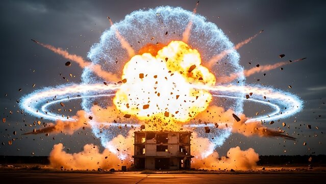 Dramatic Building Demolition with Enormous Explosion and Debris Cloud