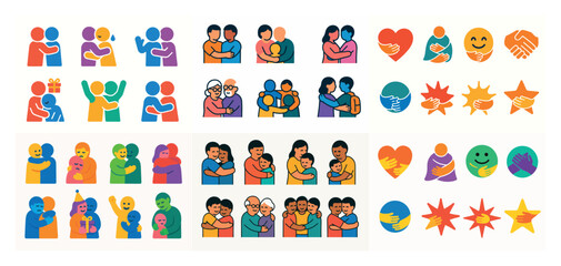 Obraz premium Diverse people and icons embracing unity