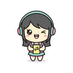 Obraz premium Cute Girl Listening to Music with Headphones