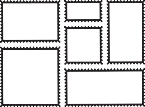 Blank Postage Stamp Vector Frames Set with Perforated Edges