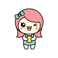 Cute Girl with Pink Hair Holding a Book