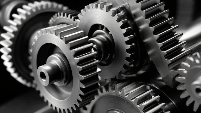 Mechanical Gears in Action: A detailed close-up of interconnected mechanical gears, showcasing the intricate workings of industry and engineering.