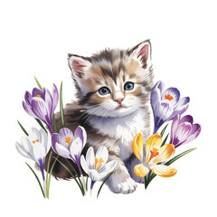 kitten in crocuses