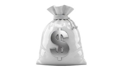 White Money Bag with Silver Dollar Sign