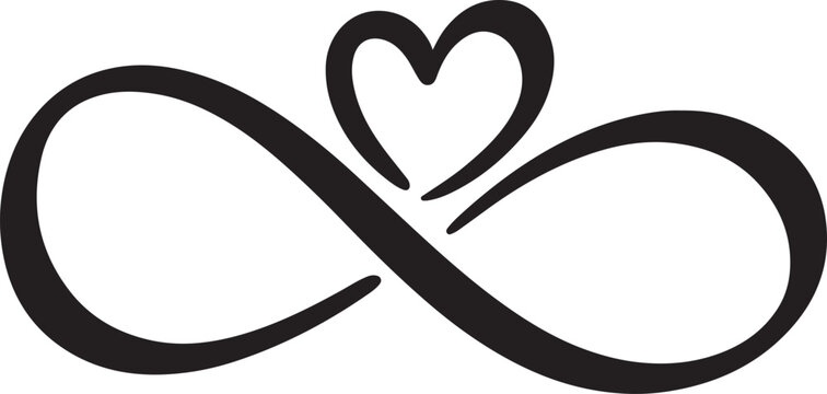Elegant infinity symbol embracing a small heart on transparent background design element