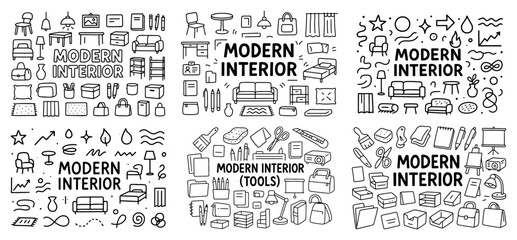 Modern interior design icons collection
