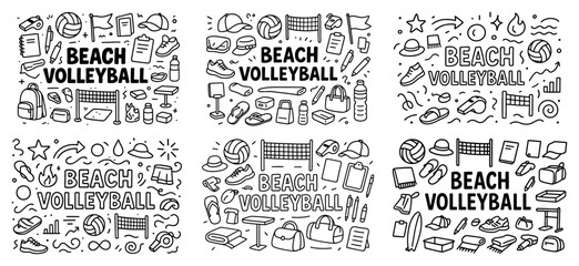 Beach volleyball equipment doodle set