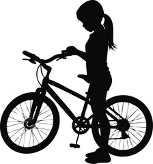 Obraz premium Silhouette Of A Girl Fixing A Bicycle