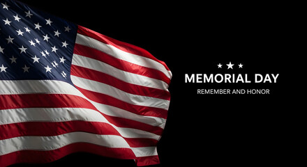 Memorial Day Waving American flag with stars and stripes on a black background for Memorial Day