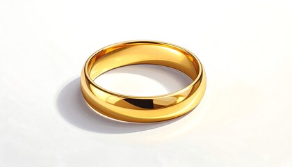 A close-up studio shot shows a shiny gold band, casting a soft shadow on a white surface, emphasizing its simple, elegant design