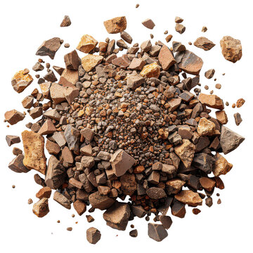 Pile of broken rock bits isolated on transparent background, png